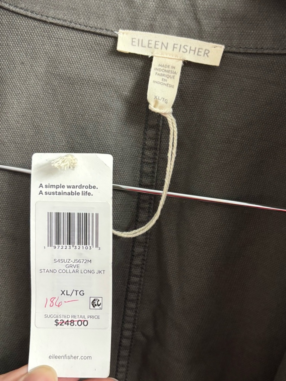 Eileen Fisher Stand Collar Jacket Organic Cotton/Hemp XL Snap Grey Workwear - Picture 6 of 8